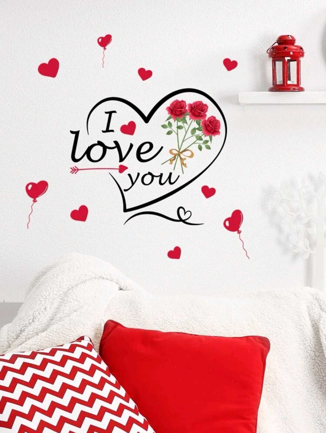 4ملصقات حائط عيد الحب بجرافيك القلب وشعار قطعة واحدة